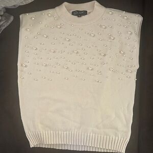 Cream Sweater with Pearl Embellishments